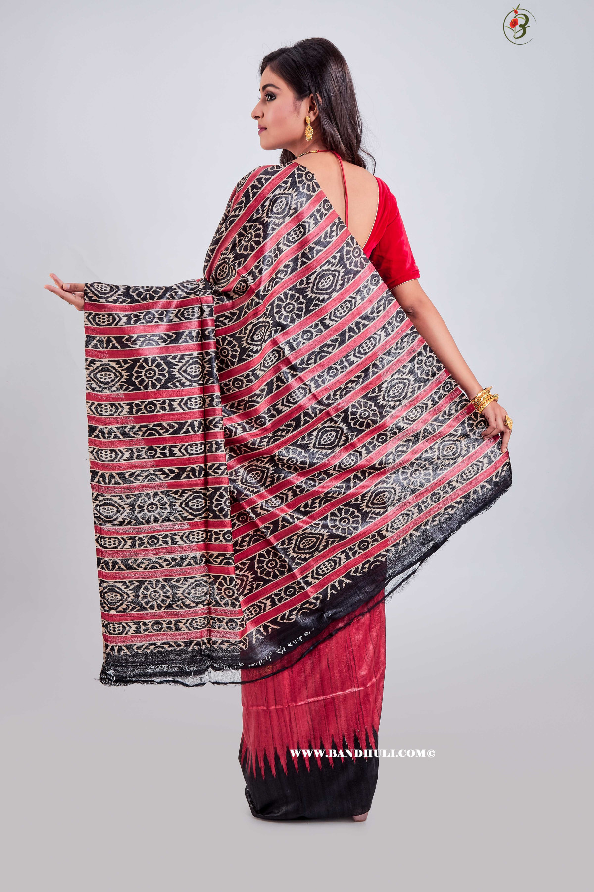 Wine Red Patola Design Tussar Saree